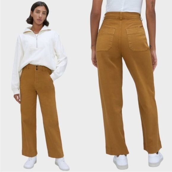 Everlane The Organic Wide-Leg Pant in Tapenade brown 2 - Picture 1 of 8